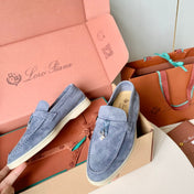 Loro Piana Dark Grey Suede Summer Charms Walk Loafers