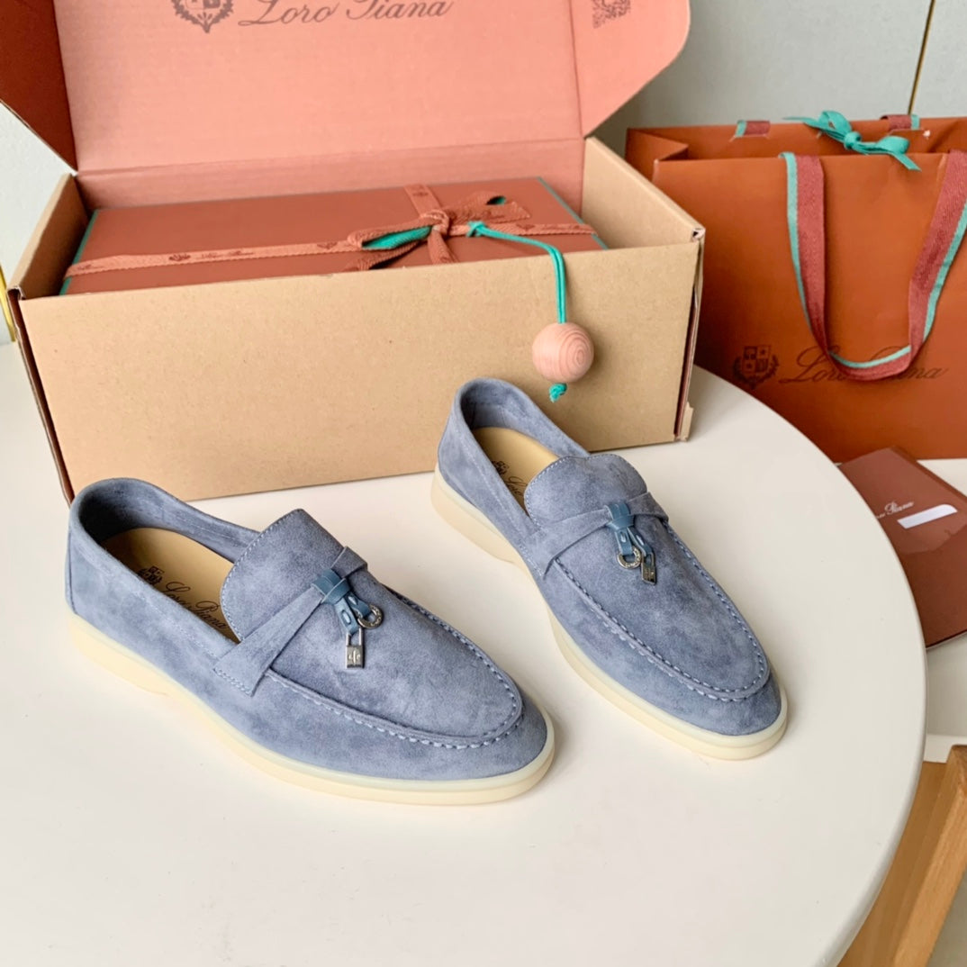 Loro Piana Cerulean Suede Summer Charms Walk Loafers