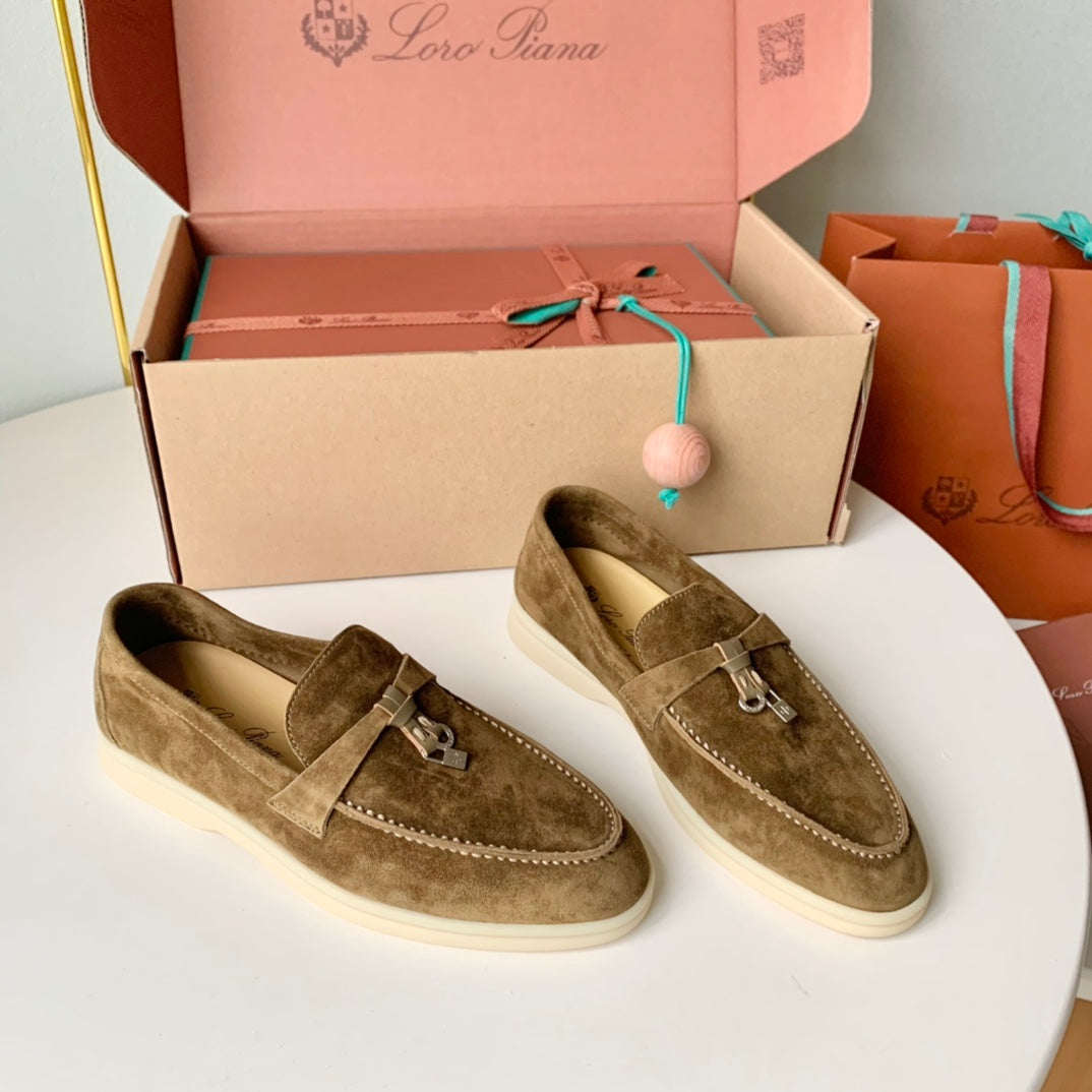Loro Piana Dark Brown Suede Summer Charms Walk Loafers