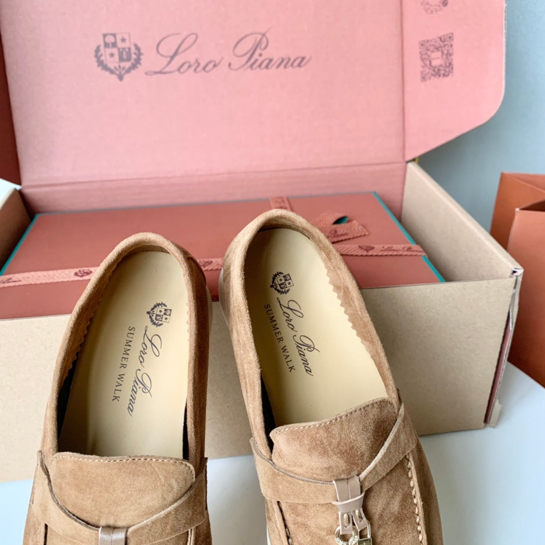 Loro Piana Brown Suede Summer Charms Walk Loafers