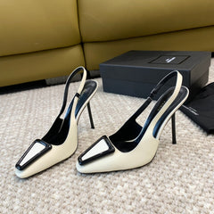 SL TRIANGLE HEELED SLINGBACKS WHITE CALFSKIN