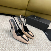 SL TRIANGLE HEELED SLINGBACKS BISQUE CALFSKIN