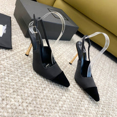 SL CAP-TOE SLINGBACKS BLACK SATIN AND VELVET