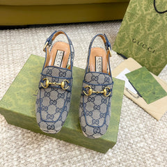 GG HIGH - HEEL SLINGBACK WITH HORSEBIT LIGHT GRAY CALFSKIN