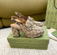 GG HIGH - HEEL SLINGBACK WITH HORSEBIT LIGHT BROWN CALFSKIN