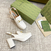 GG HIGH - HEEL SLINGBACK WITH HORSEBIT WHITE CALFSKIN