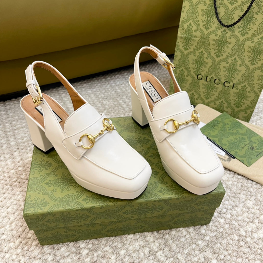 GG HIGH - HEEL SLINGBACK WITH HORSEBIT WHITE CALFSKIN