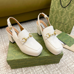 GG HIGH - HEEL SLINGBACK WITH HORSEBIT WHITE CALFSKIN