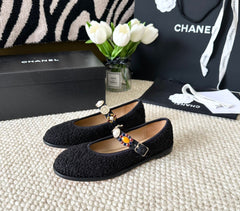 CC MARY JANES BLACK WOOL TWEED AND FABRIC