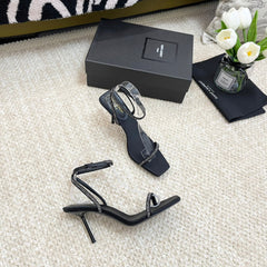 SL GEORGIA WHITE CRYSTAL SANDALS PUMP BLACK SATIN