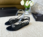 SL CRYSTAL FLAT SANDALS BLACK SUEDE