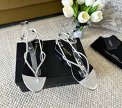 SL CRYSTAL FLAT SANDALS SILVER CALFSKIN