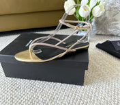 SL CRYSTAL FLAT SANDALS METALLIC GOLD CALFSKIN