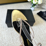 SL CRYSTAL FLAT SANDALS METALLIC GOLD CALFSKIN