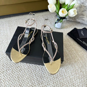 SL CRYSTAL FLAT SANDALS METALLIC GOLD CALFSKIN