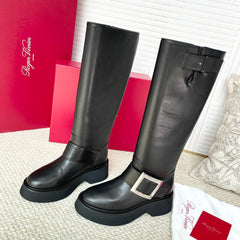 VIV' RANGERS HIGH BIKER IN BLACK CALFSKIN SILVER BUCKLE