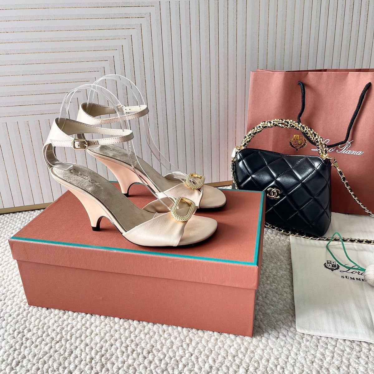 HIGH HEELS SANDALS 80 MM IN LIGHT BEIGE SATIN MIX SUEDUE