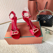 HIGH HEELS SANDALS 80 MM IN RED SATIN MIX SUEDE