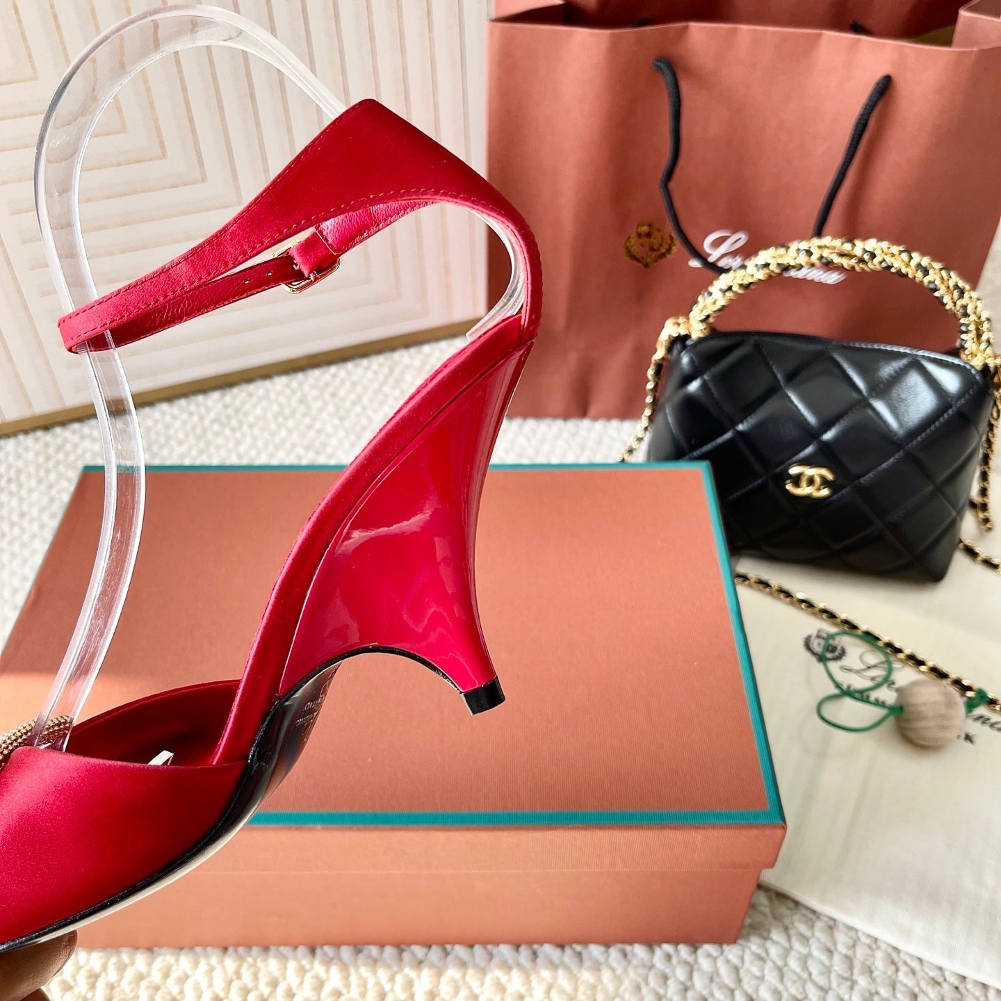 HIGH HEELS SANDALS 80 MM IN RED SATIN MIX SUEDE