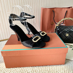 HIGH HEELS SANDALS 80 MM IN BLACK SATIN MIX SUEDE