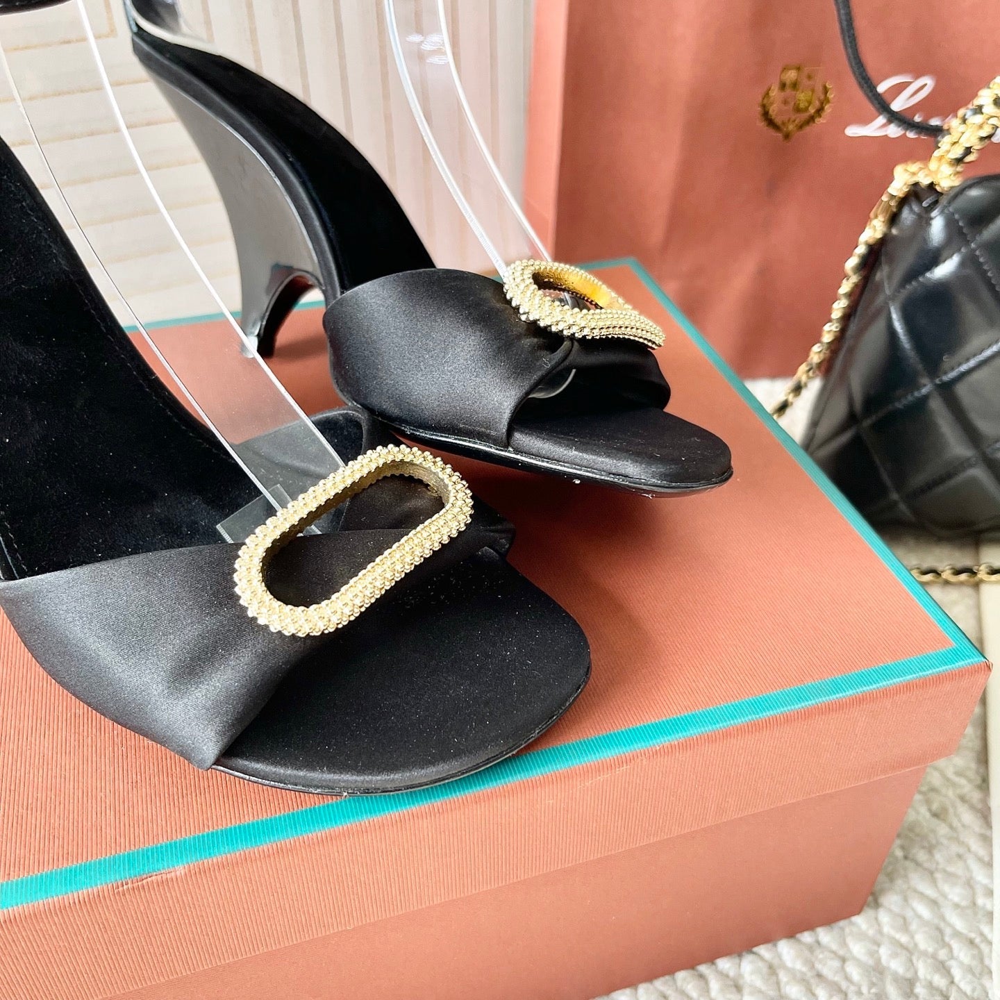 HIGH HEELS SANDALS 80 MM IN BLACK SATIN MIX SUEDE