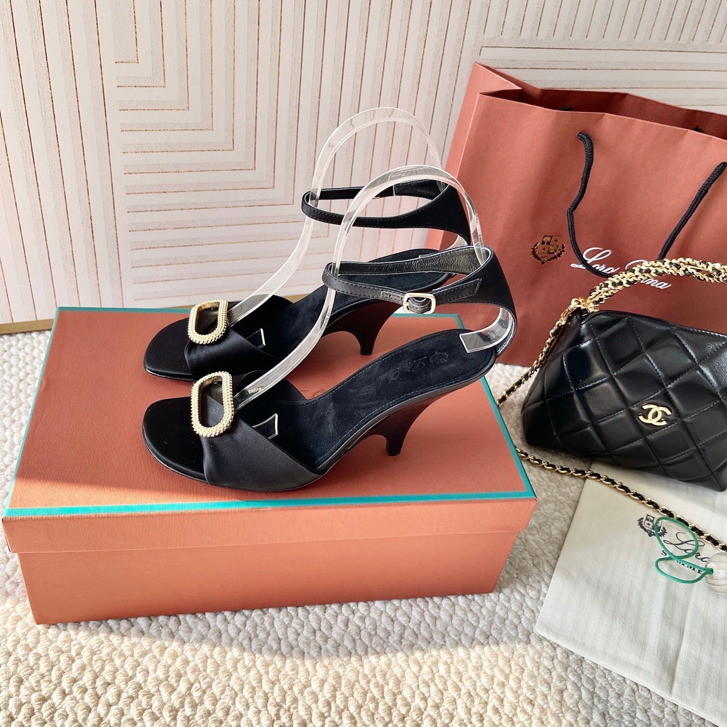 HIGH HEELS SANDALS 80 MM IN BLACK SATIN MIX SUEDUE