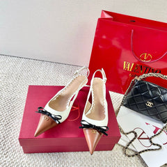 VLTN HIGH SLINGBACK 25S 40 MM IN WHITE MIX BROWN LAMBSKIN WITH BOW