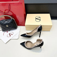 VLTN ROCKSTUD HEELS 25S 85 MM IN BLACK GLOSSY LEATHER