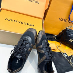 SNEAKERINA TRAINERS IN BROWN AND BLACK FABRIC AND CANVAS