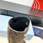 PRADA 25S HIGH-CUT BOOTS 55 MM IN EARTH BROWN SUEDE