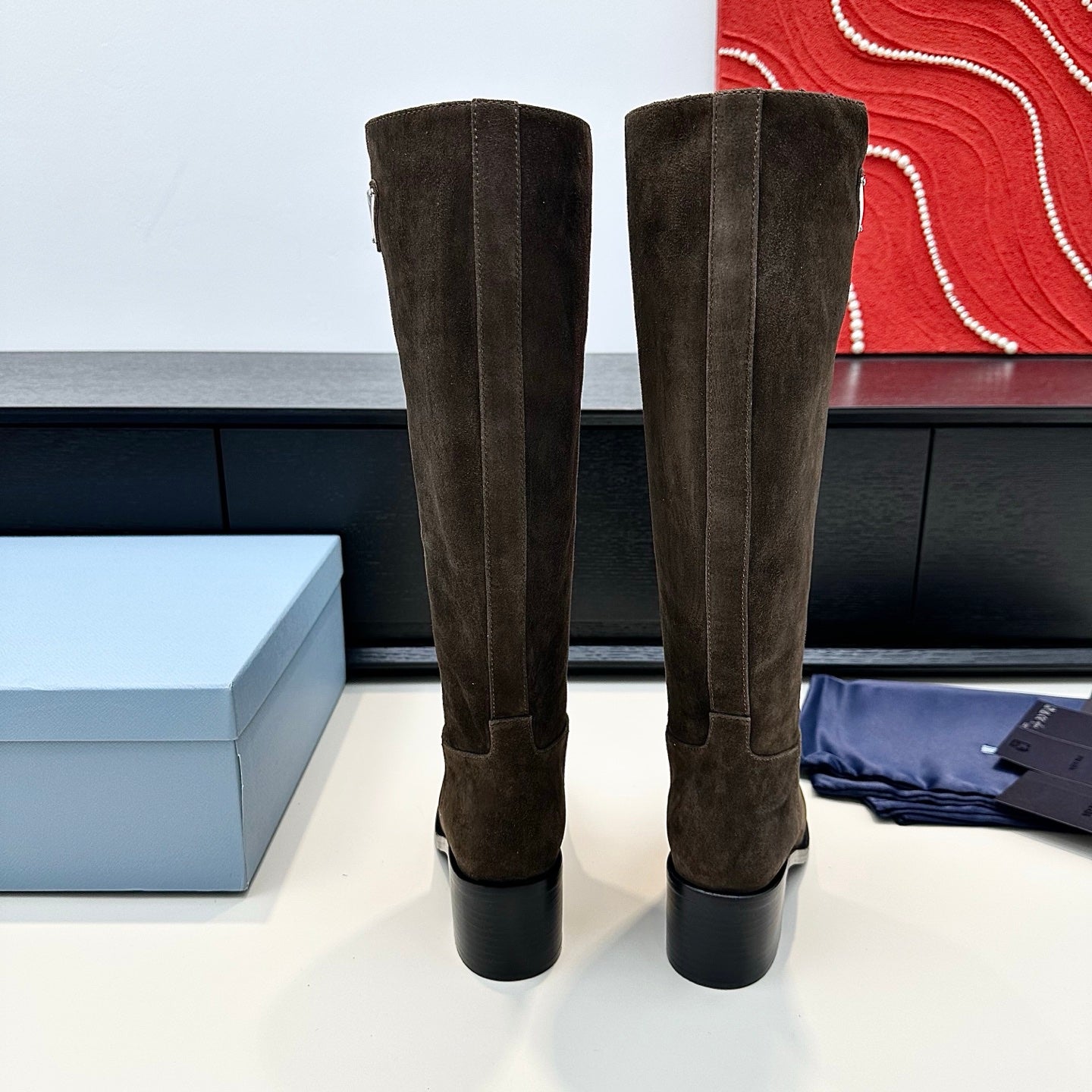 PRADA 25S HIGH-CUT BOOTS 55 MM IN EARTH BROWN SUEDE