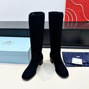 PRADA 25S HIGH-CUT BOOTS 55 MM IN BLACK SUEDE