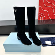 PRADA 25S HIGH-CUT BOOTS 55 MM IN BLACK SUEDE