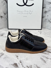 RETRO SNEAKERS IN BLACK LAMBSKIN WITH KNITTED PATTERN