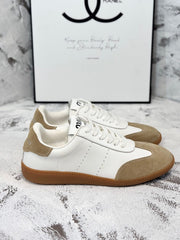 RETRO SNEAKERS IN WHITE LAMBSKIN MIX PEANUT SUEDE