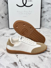 RETRO SNEAKERS IN WHITE LAMBSKIN MIX PEANUT SUEDE