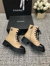 SHORT BOOTS  BEIGE CREAM MIX BLACK SUEDE LAMBSKIN