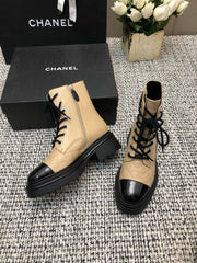 SHORT BOOTS  BEIGE CREAM MIX BLACK SUEDE LAMBSKIN
