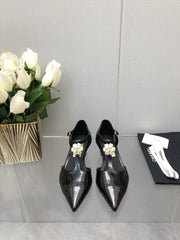 CAMELLIA CAP JANE SANDALS IN BLACK LAMBSKIN