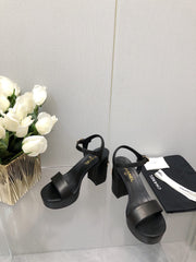 BLOCK HEEL 9 CM SANDAL IN BLACK LAMBSKIN