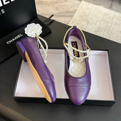 Double Strap Chunky Heel Mary Jane Shoes Violet Purple