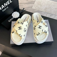 Cross Straps Mule Sandals Lambskin Beige Cream