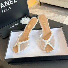 Double C High Heel White Lambskin
