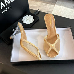 Double C High Heel Tan Brown Lambskin