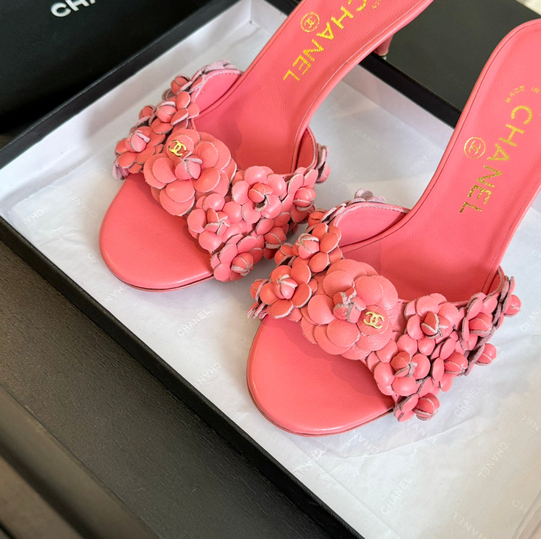 CC Little Camellia World Thin High Heels Rose Pink Lambskin