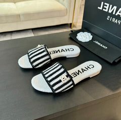 Double C Sheepskins Knit Slippers White Black