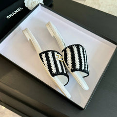 Double C Sheepskins Knit Slippers White Black