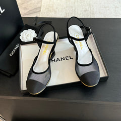 Waterproof Platform High Heels Transparent Heel Mesh  Black