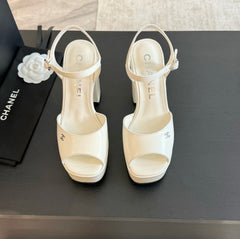 HIGH HEEL PLATFORM SANDALS IN WHITE CALFSKIN