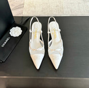 MESH LOGO SLINGBACKS IN WHITE LAMBSKIN